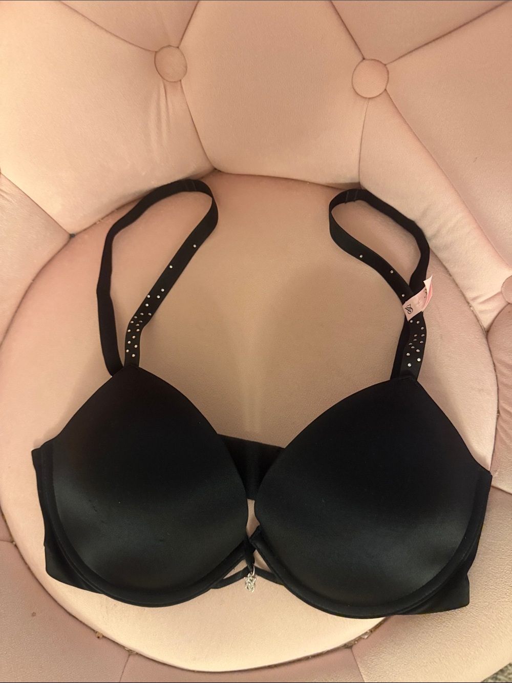 NWT Victoria's Secret Black Push-Up Padded Underwire Bra with Rhinestone Straps